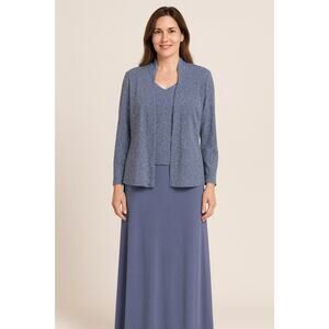Alex Evenings 2-Piece Dress Set Blue Sparkle Jacket Maxi 16W Mother of the Bride